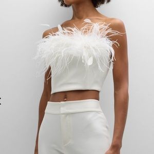 NWT Alice & Olivia Ceresi Feather-Trim Strapless Top